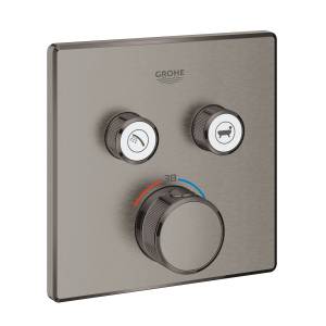 Термостат для ванны/душа Grohe Grohtherm SmartControl, квадратная розетка, 2 кнопки управления, внешняя часть, темный графит (29124AL0)
