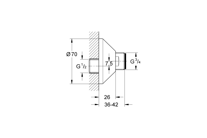 Эксцентрик s-образный 1/2 дюйма x 3/4 дюйма GROHE, регулируемый 7,5 мм (12001000)