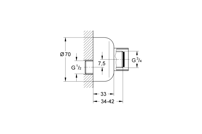 Эксцентрик s-образный 1/2 дюйма x 3/4 дюйма GROHE, регулируемый 7,5 мм (12023000)