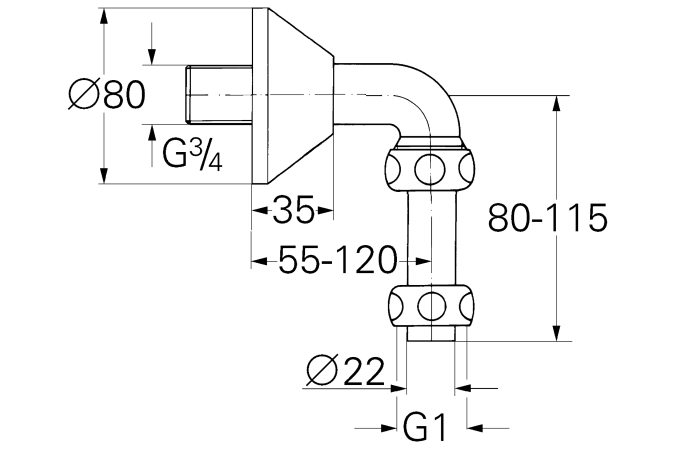 Отвод 3/4 дюйма GROHE (присоединительная трубка Ø 22 мм), хром (12408000)