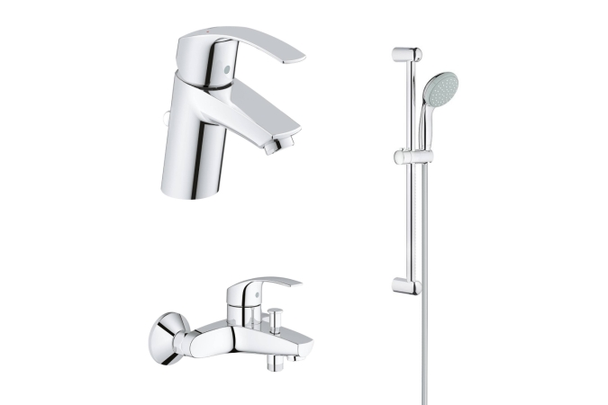 Комплект смесителей для ванной комнаты GROHE Eurosmart с душевым гарнитуром, хром (124446)