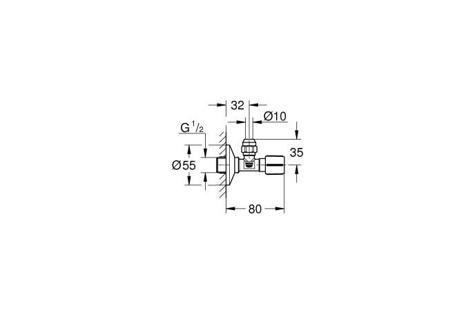 Вентиль угловой GROHE 1/2″-3/8″ для подключения смесителей, хром (22037000)