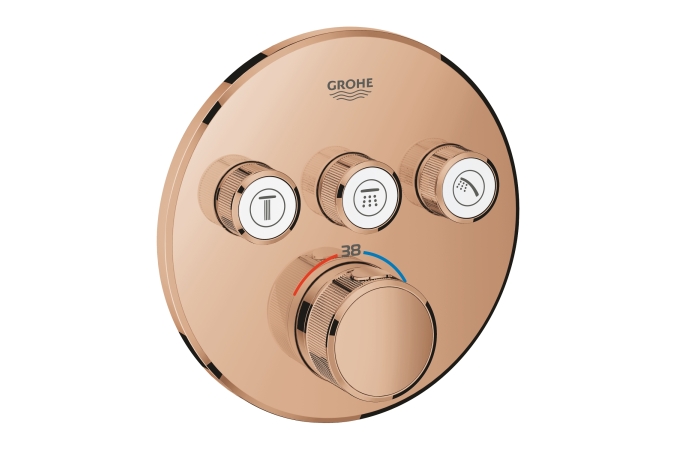Внешняя часть термостата для ванны и душа GROHE Grohtherm SmartControl на 3 потребителя, круглая, теплый закат глянец (29121DA0)