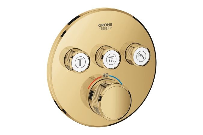 Внешняя часть термостата для ванны и душа GROHE Grohtherm SmartControl на 3 потребителя, круглая, холодный рассвет глянец (29121GL0)