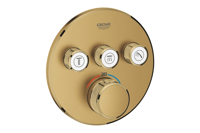 Внешняя часть термостата для ванны и душа GROHE Grohtherm SmartControl на 3 потребителя, круглая, холодный рассвет матовый (29121GN0)