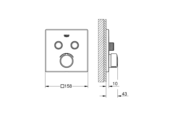 Внешняя часть смесителя для ванны и душа GROHE SmartControl квадратная, на 2 потребителя, хром (29148000)