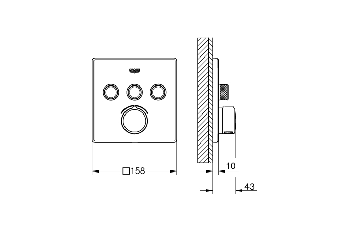 Внешняя часть смесителя для ванны и душа GROHE SmartControl квадратная, на 3 потребителя, хром (29149000)