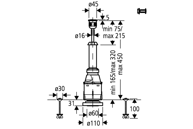 Смывной клапан для отверстия в крышке бачка (диаметр 40 мм) GROHE (37085PI0)