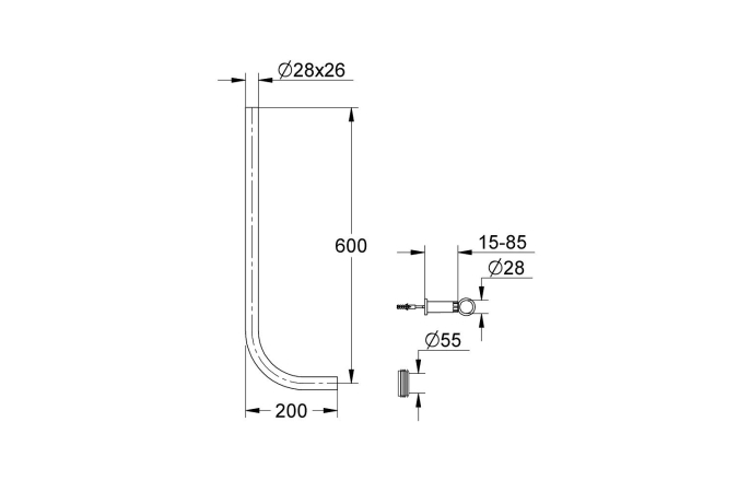Сливная трубка для смывного устройства для унитаза GROHE, 600x200 мм, хром (37107000)