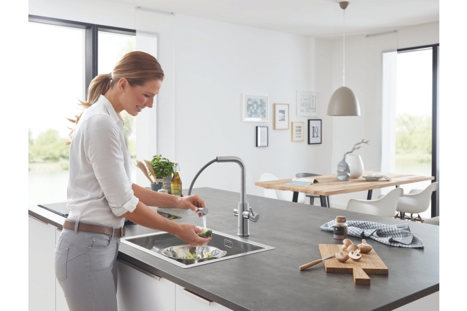 Смеситель для кухонной мойки GROHE Blue Home с системой фильтрации, охлаждения и газирования воды, Wi-Fi, суперсталь (31539DC0)